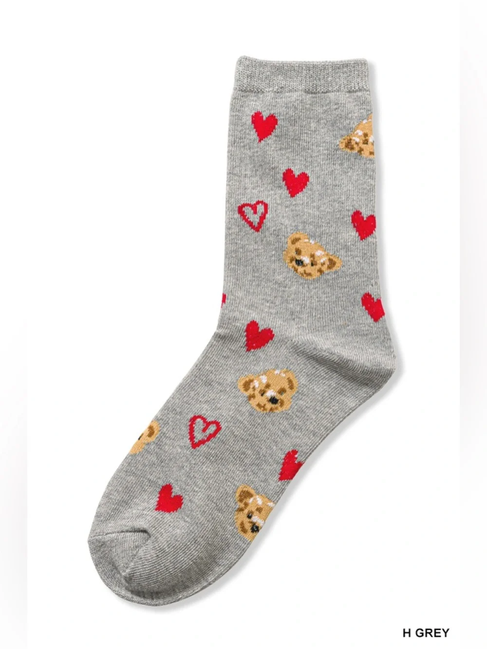 NWT Zenana Black & Grey Teddy Bear Heart Crew Socks Cozy Cute Gift One Size